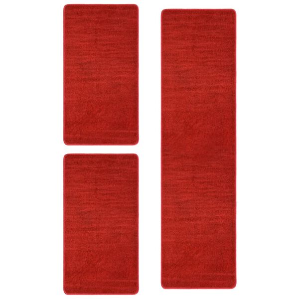 vidaXL Hochflor-Bettvorleger 3 Stk. Rot