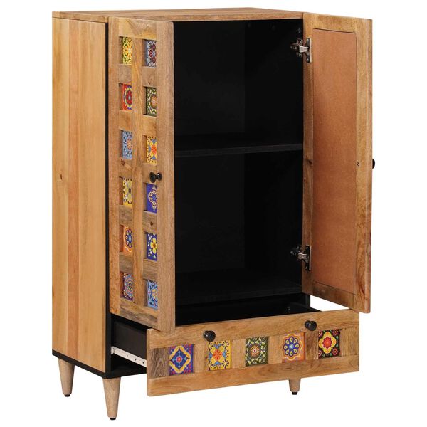 vidaXL Highboard mit T&uuml;r Natur 60 x 33,5 x 100 cm Massivholz Mango