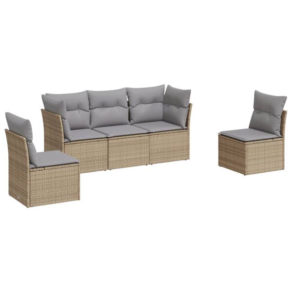 vidaXL 5-tlg. Garten-Sofagarnitur mit Kissen Beige Poly Rattan