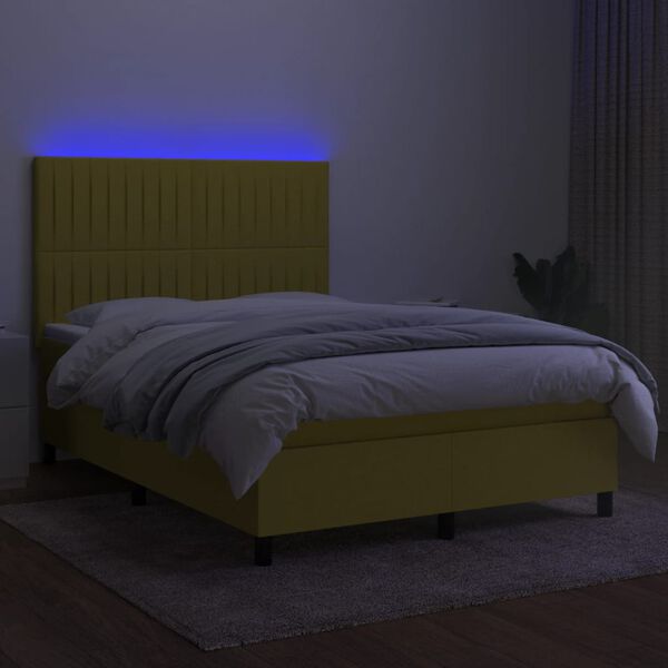 vidaXL Boxspringbett mit Matratze & LED Gr&uuml;n 140x190 cm Stoff