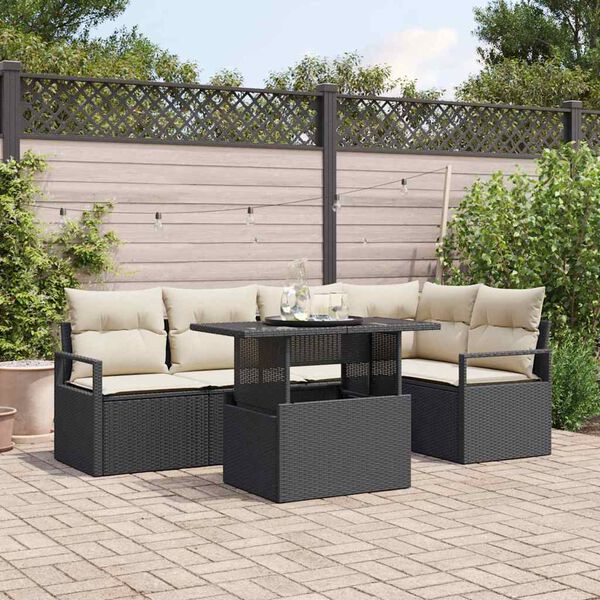 vidaXL Garten-Sofa-Set mit Speicher 6 pcs Schwarz Poly Rattan