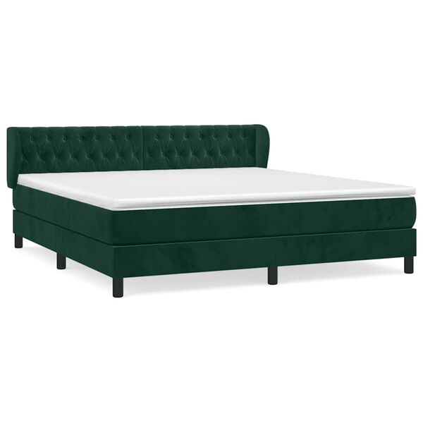vidaXL Boxspringbett mit Matratze Dunkelgr&uuml;n 160x200 cm Samt