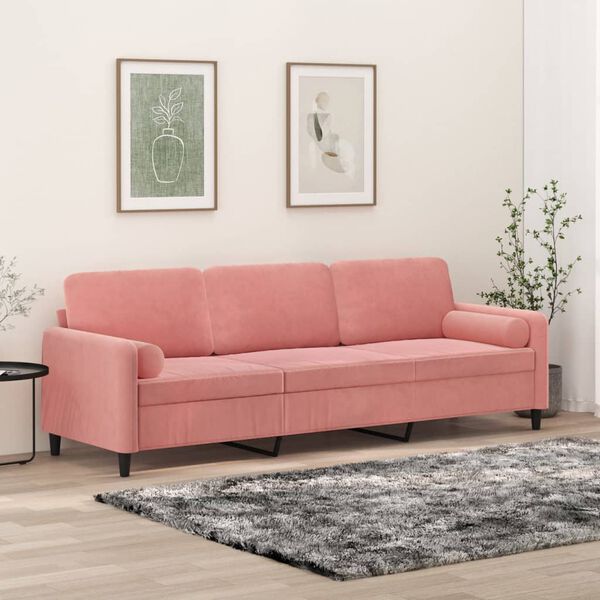 vidaXL 3-Sitzer-Sofa mit Kissen Rosa 210 cm Samt
