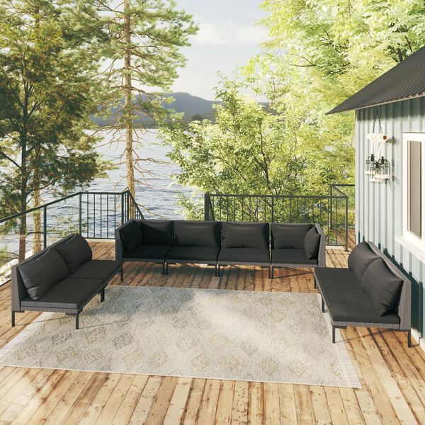 vidaXL 8-tlg. Garten-Lounge-Set mit Kissen Poly Rattan Dunkelgrau