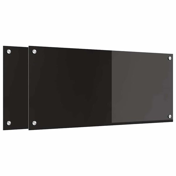 vidaXL K&uuml;chenr&uuml;ckwand 2 pcs Schwarz 90 x 40 cm Geh&auml;rtetes Glas