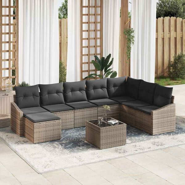 vidaXL Gartensofa-set mit Kissen 8 pcs Hellgrau Poly-Rattan