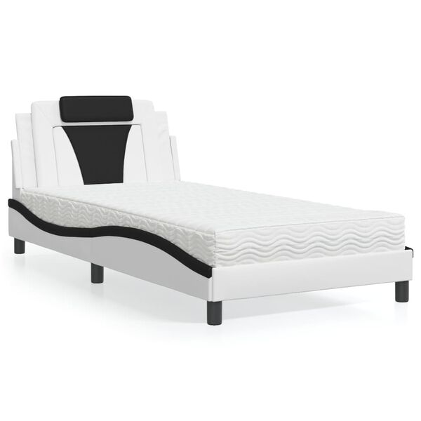 vidaXL Bett "Viana" mit Matratze Wei&szlig; und Schwarz 100x200 cm Kunstleder