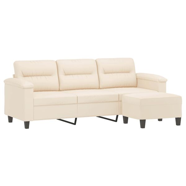 vidaXL 3-Sitzer-Sofa mit Hocker Beige 180 cm Mikrofasergewebe