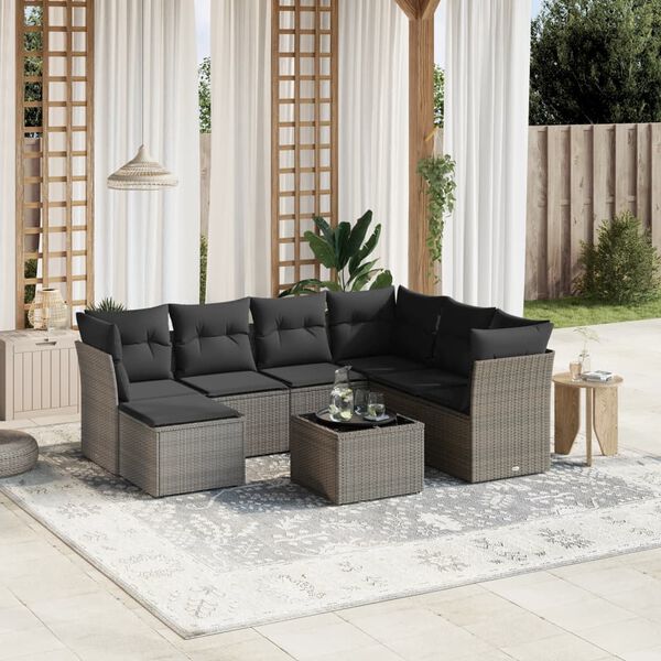 vidaXL 8-tlg. Garten-Sofagarnitur mit Kissen Grau Poly Rattan