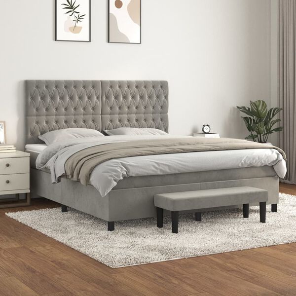 vidaXL Boxspringbett mit Matratze Hellgrau 180x200 cm Samt