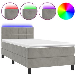 vidaXL Boxspringbett mit Matratze & LED Hellgrau 90x190 cm Samt