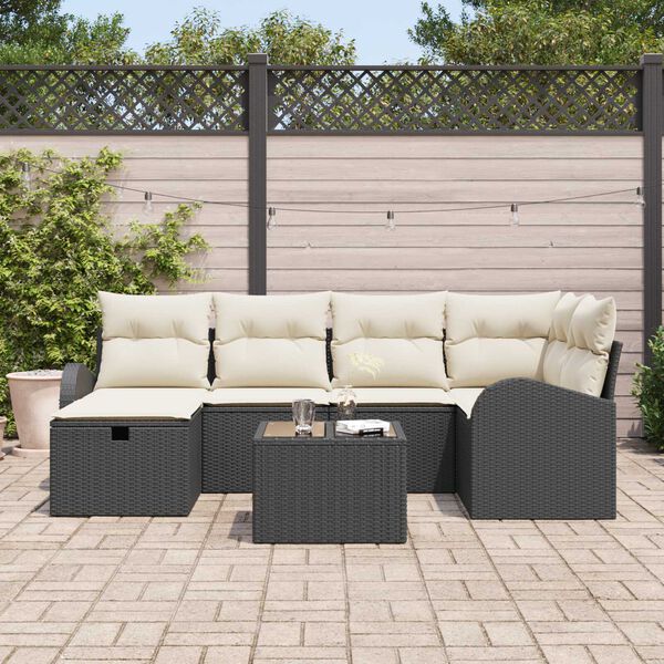 vidaXL Garten-Sofa-Set mit Kissen 7 pcs Schwarz Poly Rattan