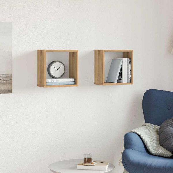 vidaXL Würfel-Wandregale 2 Stk. Artisan-Eiche 30x15x30 Holzwerkstoff