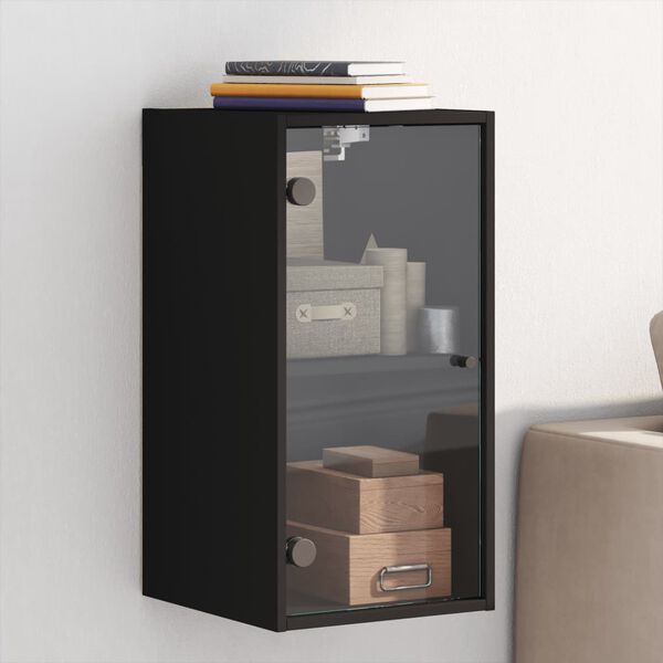 vidaXL Wandschrank mit Glast&uuml;ren Schwarz 35x37x68,5 cm