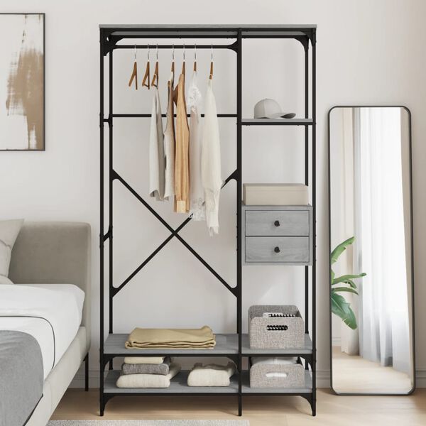 vidaXL Kleiderst&auml;nder mit Schubladen Grau Sonoma 100x40x180 cm