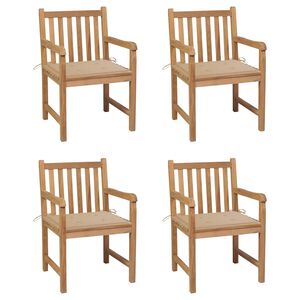 vidaXL Gartenst&uuml;hle 4 Stk. mit Beigen Kissen Massivholz Teak