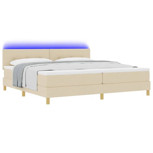 vidaXL LED Boxspringbett mit Matratze mit LED Creme 200 x 200 cm Stoff
