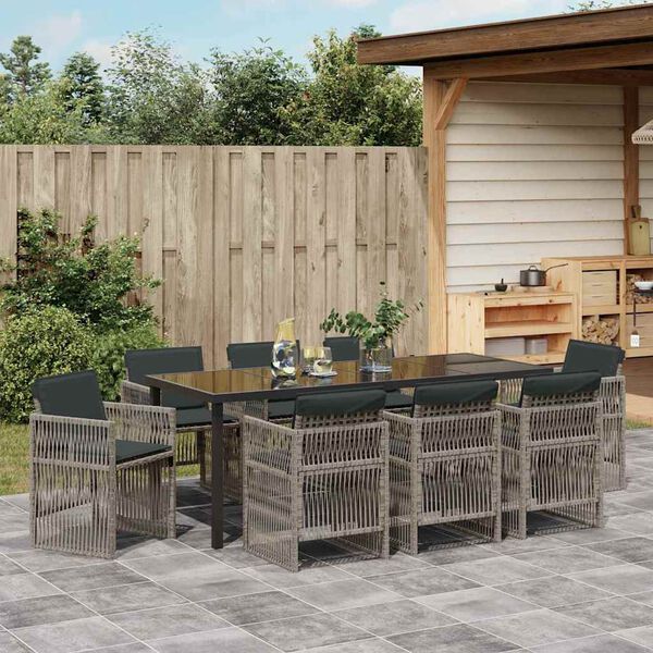 vidaXL Garten Essgruppe 9 pcs Grau Pulverbeschichteter Stahl