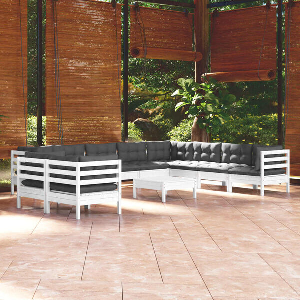 vidaXL 11-tlg. Garten-Lounge-Set mit Kissen Wei&szlig; Massivholz Kiefer