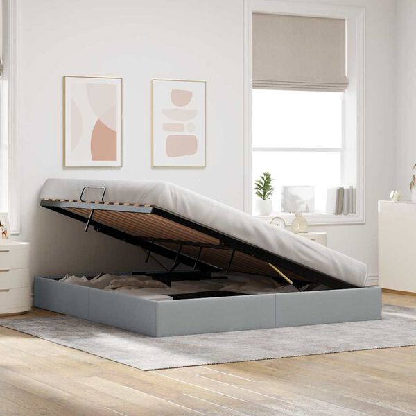 vidaXL Aufbewahrungsbett mit Matratze Hellgrau 160 x 200 cm Stoff