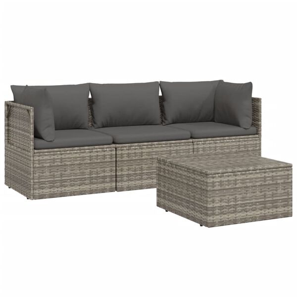 vidaXL 4-tlg. Garten-Lounge-Set mit Kissen Grau Poly Rattan