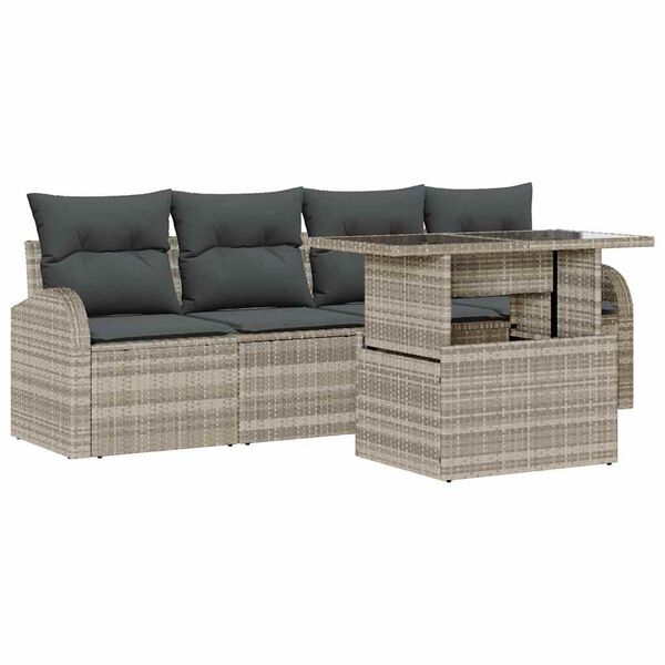vidaXL Garten-Sofa-Set mit Kissen 5 pcs Hellgrau Poly Rattan