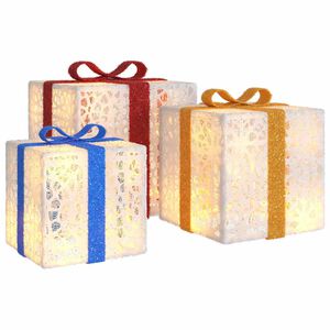 vidaXL Beleuchtete Geschenkboxen 3 Stk. 64 LEDs Warmwei&szlig;