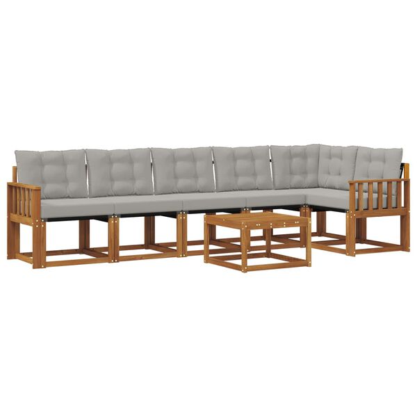 vidaXL Outdoor-Sofagarnitur mit Kissen 7 pcs Nat&uuml;rlich und Hellgrau