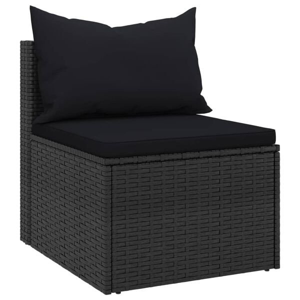 vidaXL Garten-Mittelsofas mit Kissen 2 Stk. Schwarz Poly Rattan