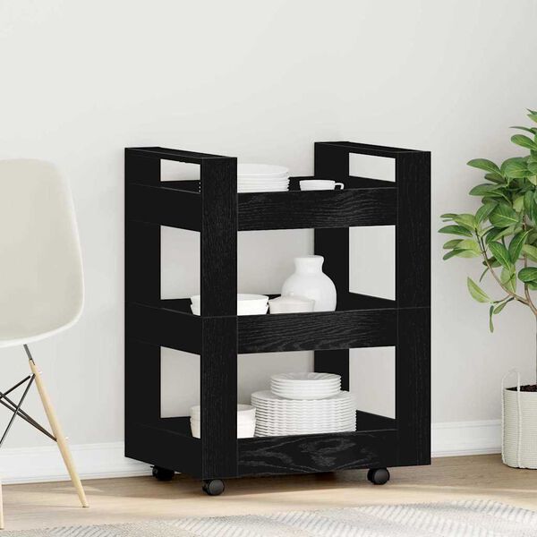 vidaXL K&uuml;chentrolley Schwarz Eichen-Optik 60 x 45 x 80 cm