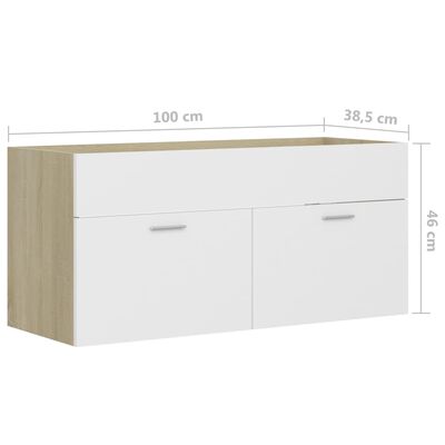 vidaXL Waschbeckenunterschrank Weiß Sonoma-Eiche 100x38,5x46 cm