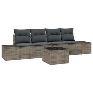 vidaXL Garten-Sofa-Set mit Kissen mit Speicher 5 pcs Grau Poly-Rattan