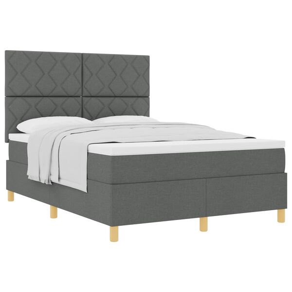 vidaXL Boxspringbett mit Matratze Dunkelgrau 160 x 200 cm Stoff