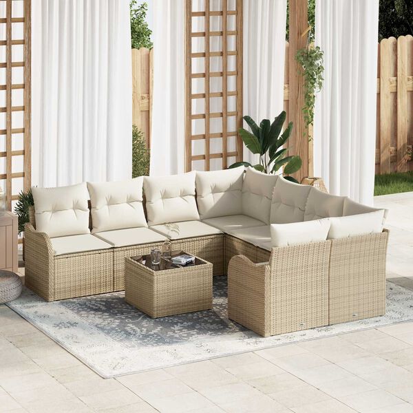 vidaXL Gartensofa-set mit Kissen mit Speicher 9 pcs Beige und Creme