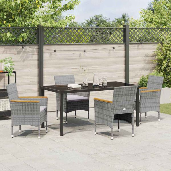 vidaXL Garten Essgruppe mit Kissen 5 pcs Grau Poly-Rattan
