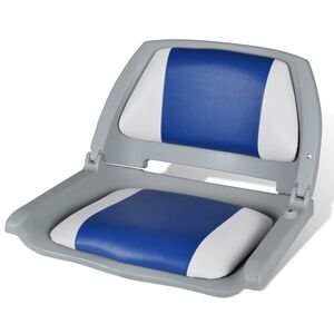 vidaXL Bootssitz Klappbar mit Polster in Blau-Wei&szlig; 48x51x41 cm