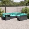 vidaXL 10-teiliges Gartensofa-Set mit Kissen, schwarzes Polyrattan