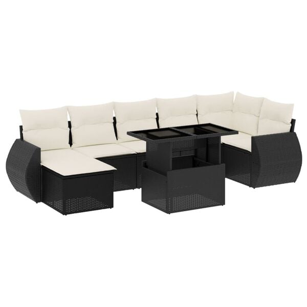 vidaXL 8-tlg. Garten-Sofagarnitur mit Kissen Schwarz Poly Rattan