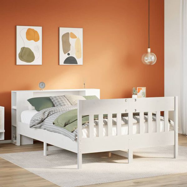 vidaXL Massivholzbett mit Regal ohne Matratze Weiß 160x200 cm Kiefer