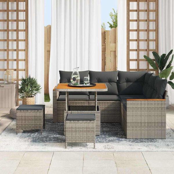 vidaXL Garten-Sofa-Set mit Kissen 8 pcs Grau Poly Rattan