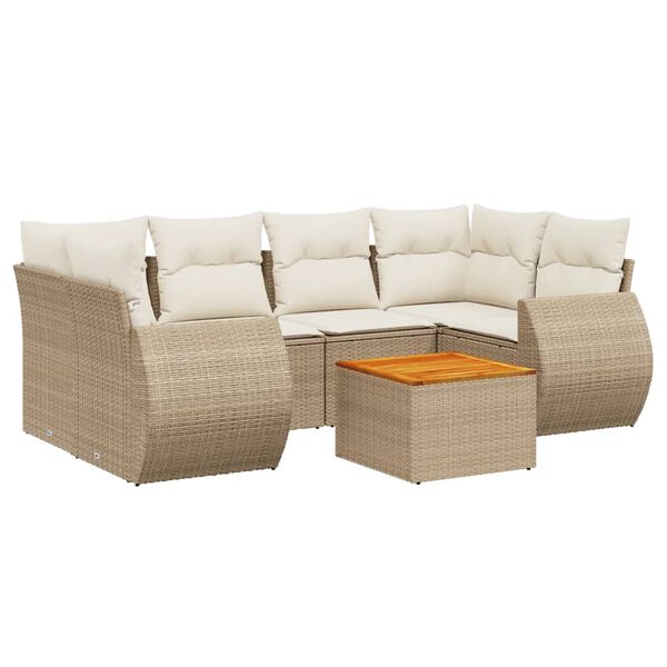 vidaXL 7-tlg. Garten-Sofagarnitur mit Kissen Beige Poly Rattan