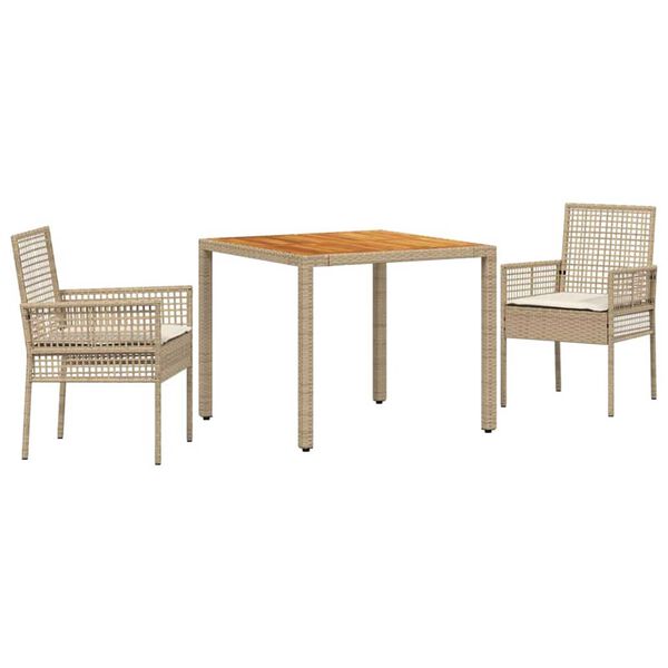 vidaXL Garten Essgruppe 3 pcs Beige Poly-Rattan