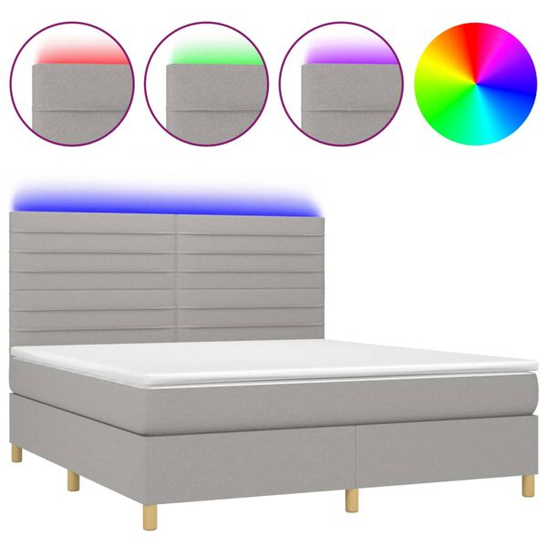 vidaXL Boxspringbett mit Matratze & LED Hellgrau 180x200 cm Stoff