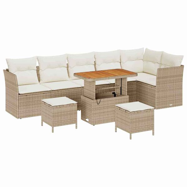 vidaXL Garten-Sofa-Set mit Kissen mit Speicher 9 pcs Beige und Creme