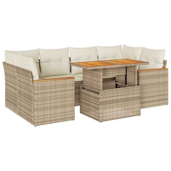 vidaXL 6-tlg. Garten-Sofagarnitur mit Kissen Beige Poly Rattan Akazie