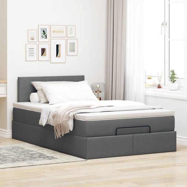vidaXL Ottoman-Bett mit Matratze Dunkelgrau 120x200 cm Stoff