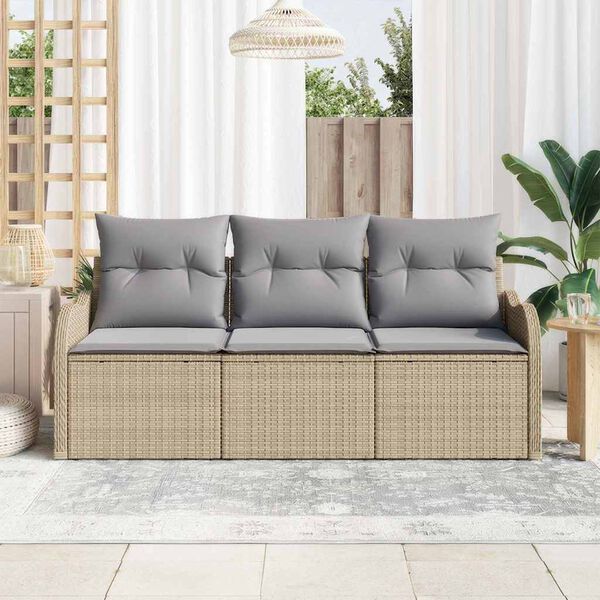 vidaXL Gartensofa-set mit Kissen 3 pcs Beige Poly-Rattan