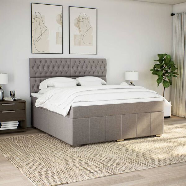 vidaXL Boxspringbett mit Matratze Taupe 180x200 cm Stoff