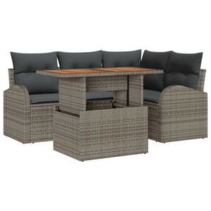 vidaXL Garten-Sofa-Set mit Speicher 5 pcs Grau Poly Rattan