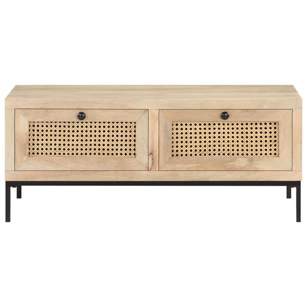 vidaXL Couchtisch 90x50x37 cm Mango Massivholz und Rohrgeflecht